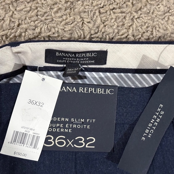 NWT Men's BANANA REPUBLIC Blue Flannel Wool Dress Pants 36 x 32 - Picture 3 of 3